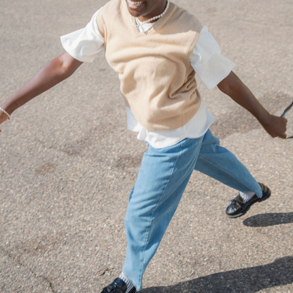 Her Tee in White on Model at Golden Rule Gallery