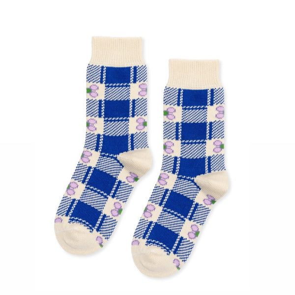Hansel from Basel Oilcloth Crew Socks in Blue 