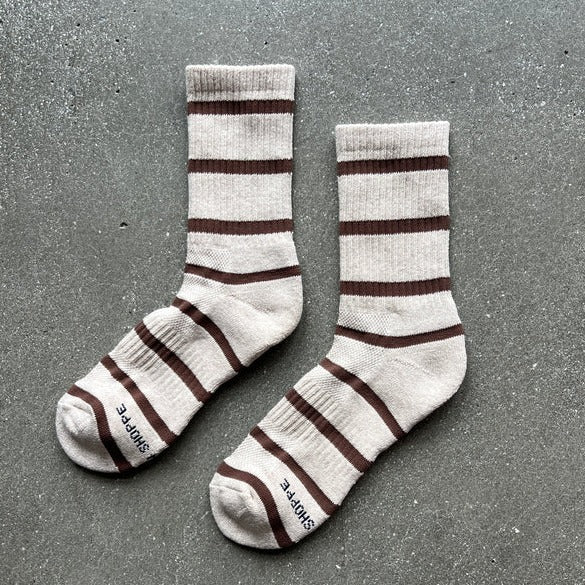 Flax Stripe Boyfriend Socks by Le Bon Shoppe