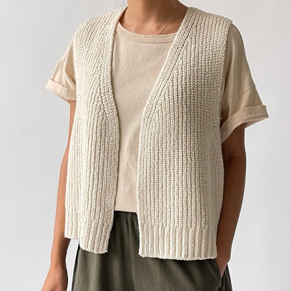 Granny Cotton Sweater Vest in Naturel