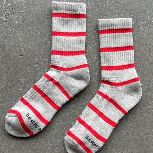 Red and Grey Stripe Boyfriend Socks by Le Bon Shoppe