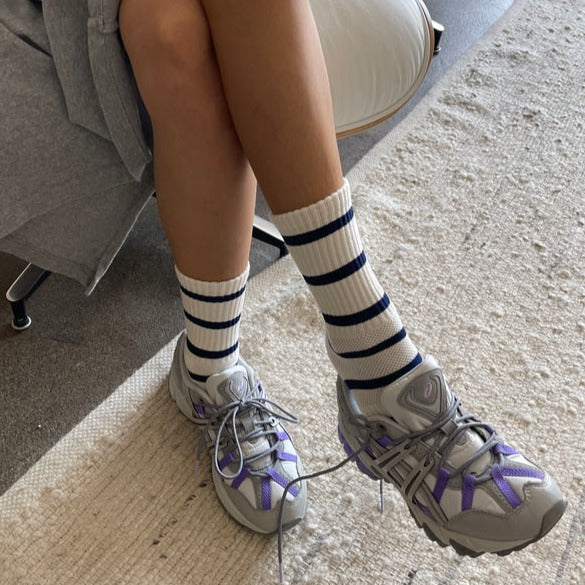 Navy and White Striped Tube Socks at Golden Rule Gallery