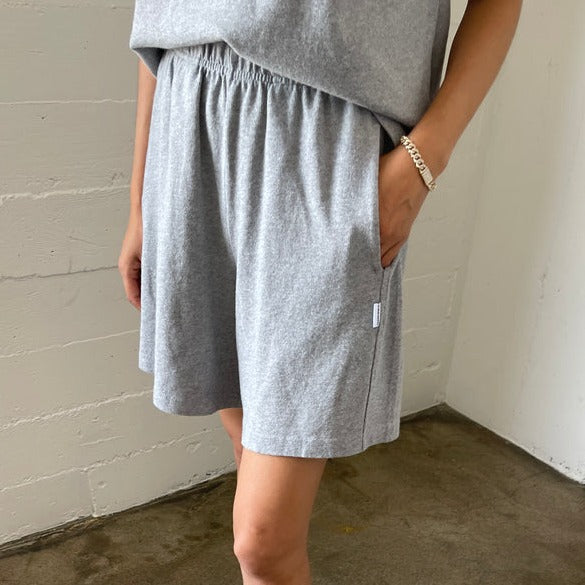 Heather Grey Flared Cotton Shorts at Golden Rule Gallery