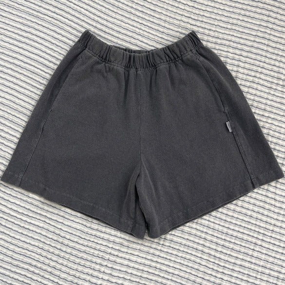 Coal Black Fabric Shorts by Le Bon Shoppe