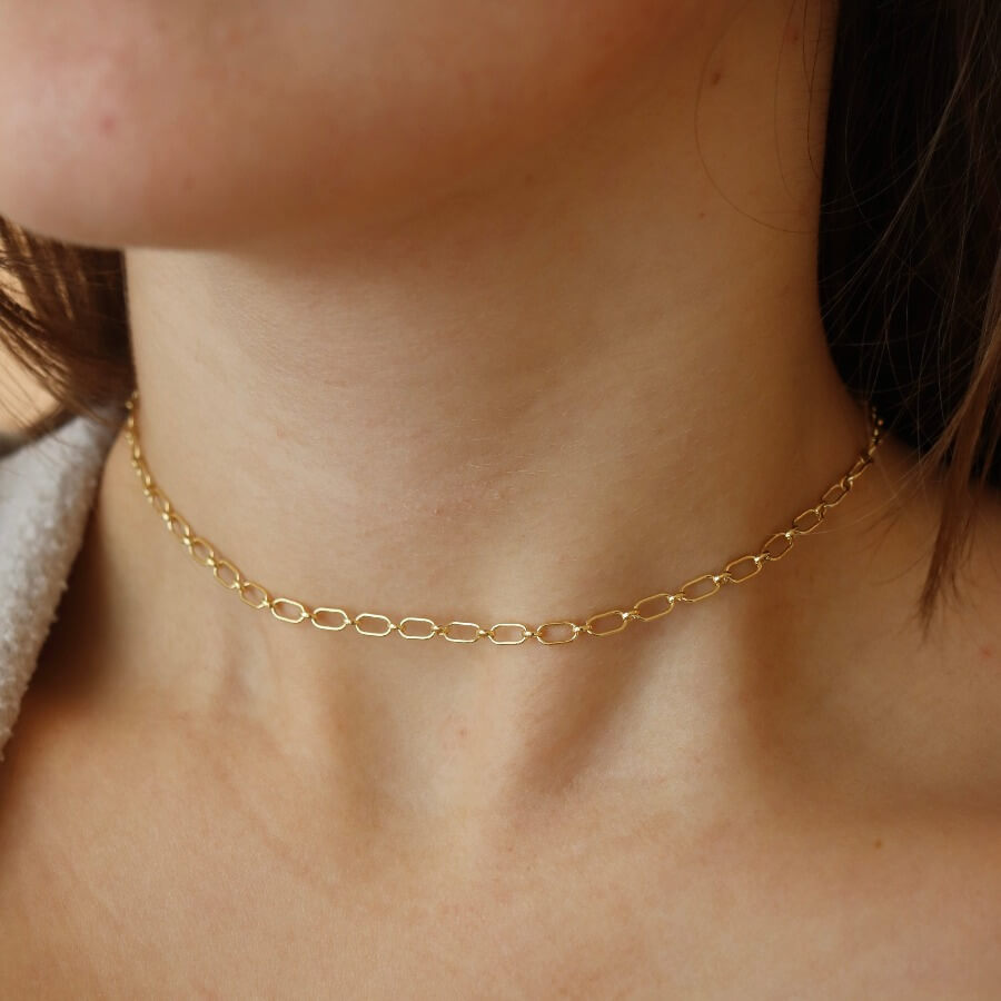 Gold Chain Choker Necklace on Model