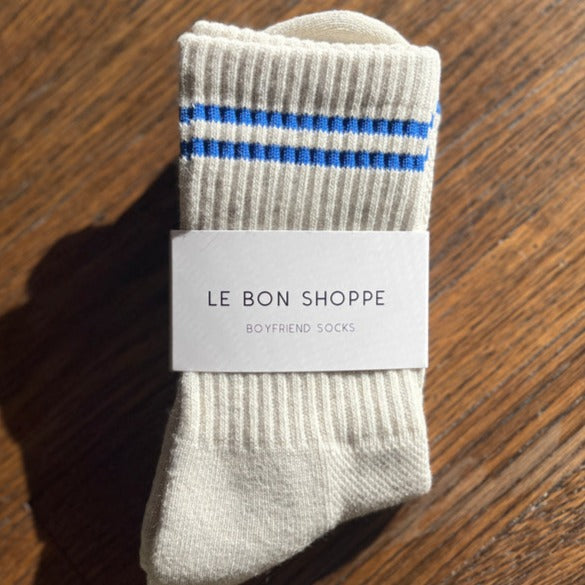 Le Bon Shoppe Cream Socks with Blue Stripes