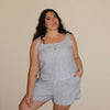 Linen Button Down Sleeveless Top in Indigo Stripe
