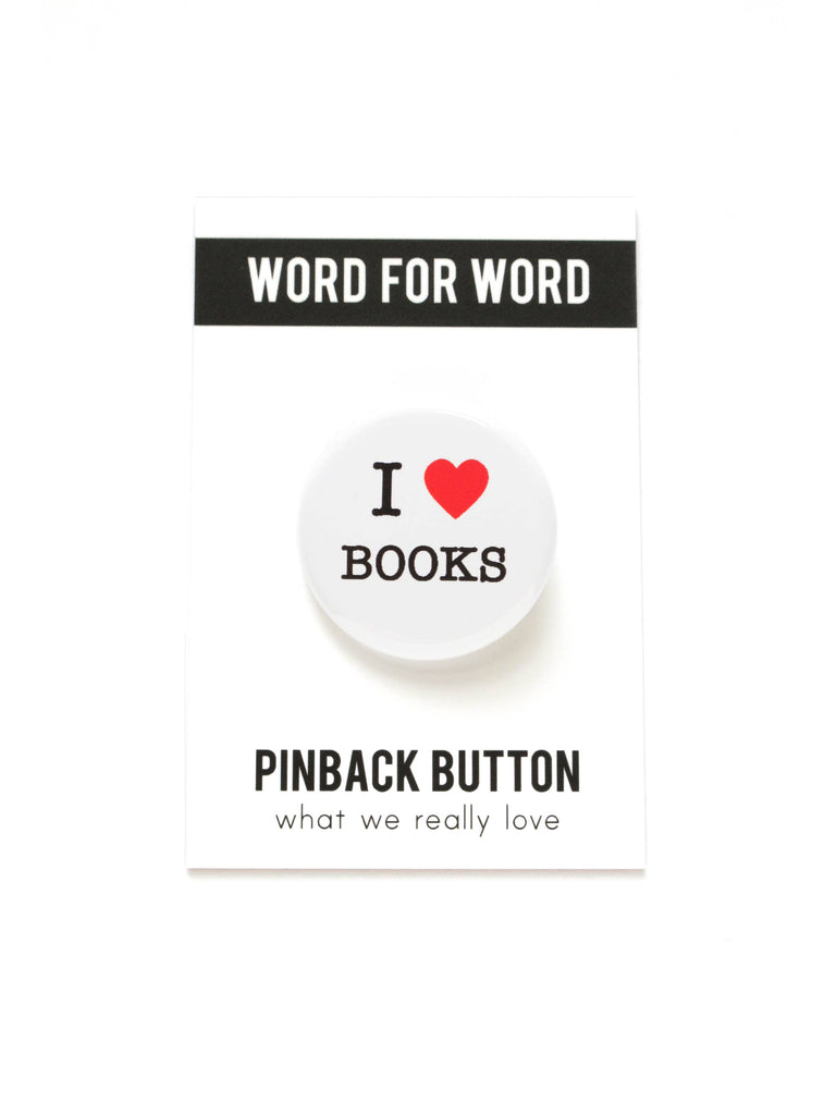 I Heart Books Pin Button at Golden Rule Gallery