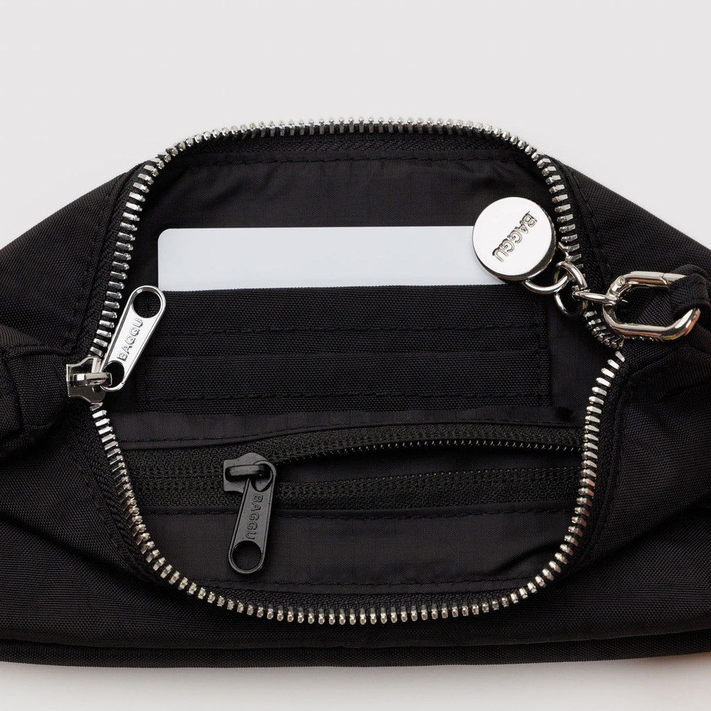 Interior Pockets Nylon Baggu Pochette Shoulder Bag in Black at Golden Rule Gallery