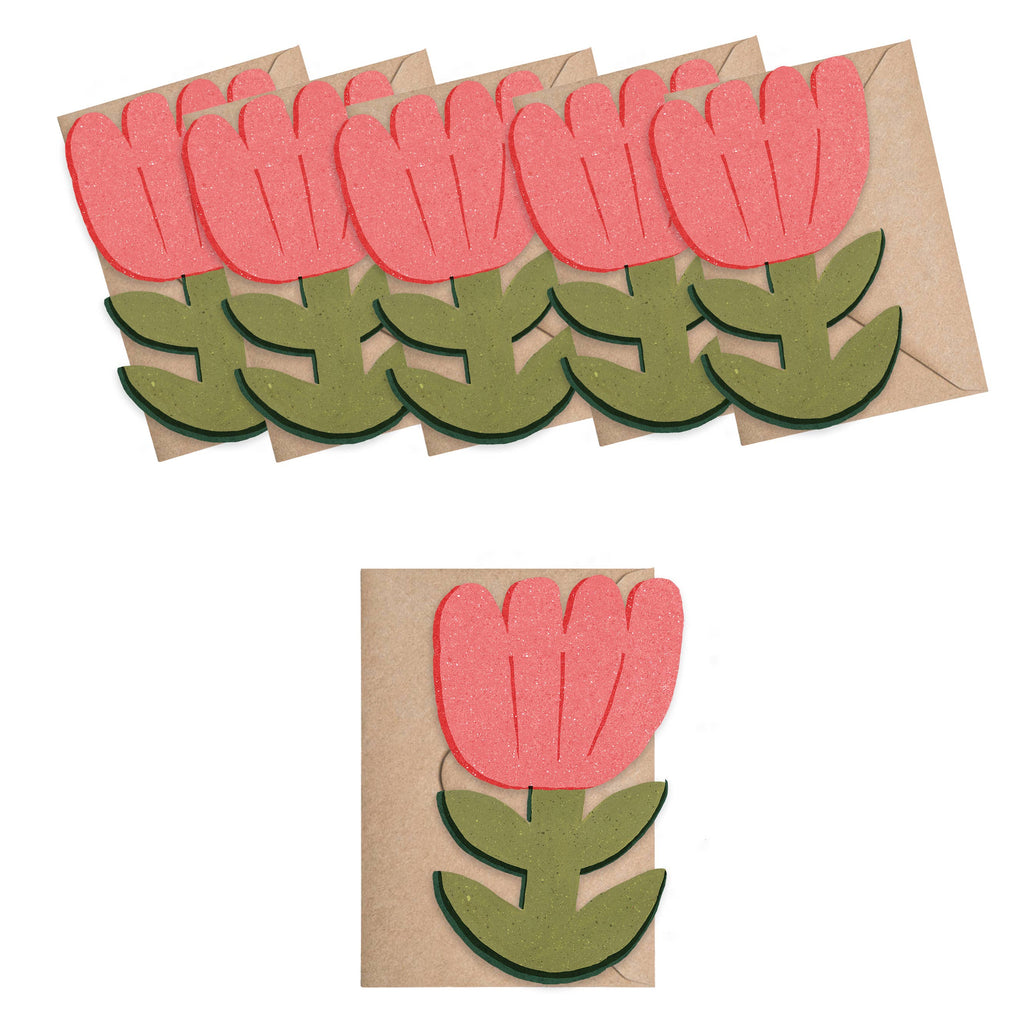 Set of greeting cards with pink tulip designs on a white background