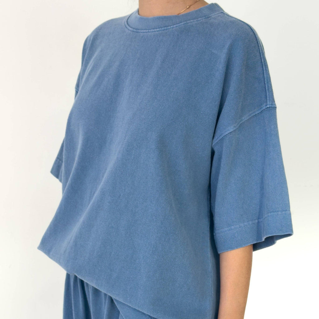 Model in Cornflower Blue Jayden Shirt at Golden Rule Gallery