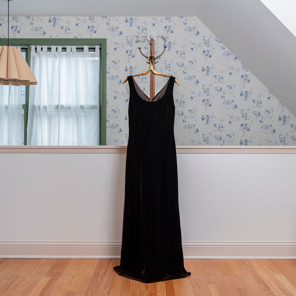 Vintage 1990s Dark Brown Velvet Maxi Dress