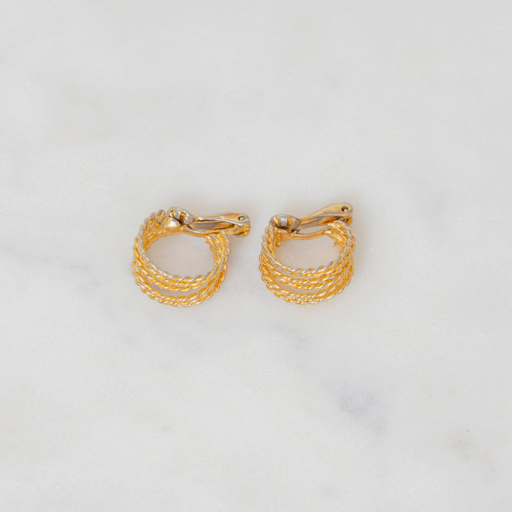 Vintage Gold Plated Twisted Hoops Earrings