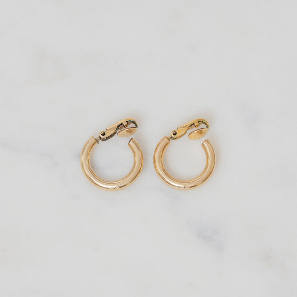 Vintage Dainty Gold Hoop Clip On Earrings