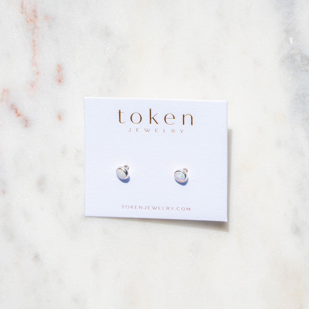 Sterling Silver Opal Stud Earrings