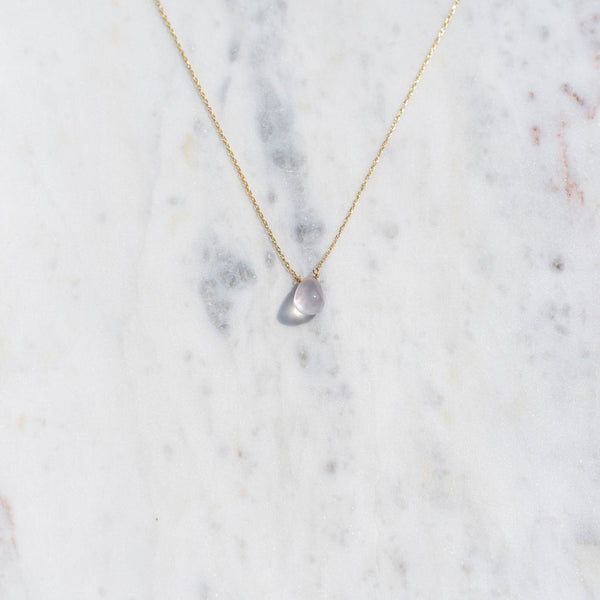 Protextor Parrish Rose Quartz Tear Drop Golden Necklace