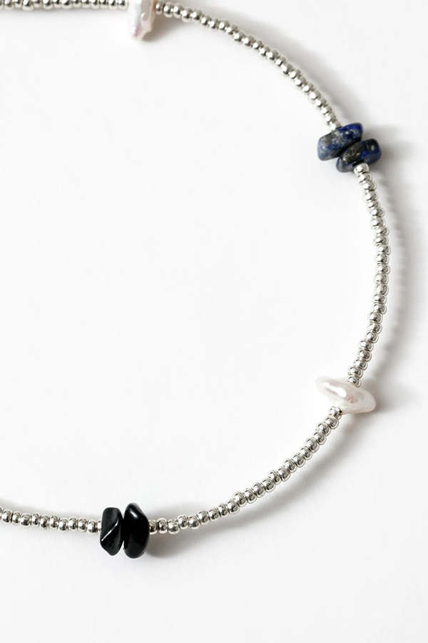 Close up of Kennedy Pearl & Stone Silver Necklace by Wolf Circus