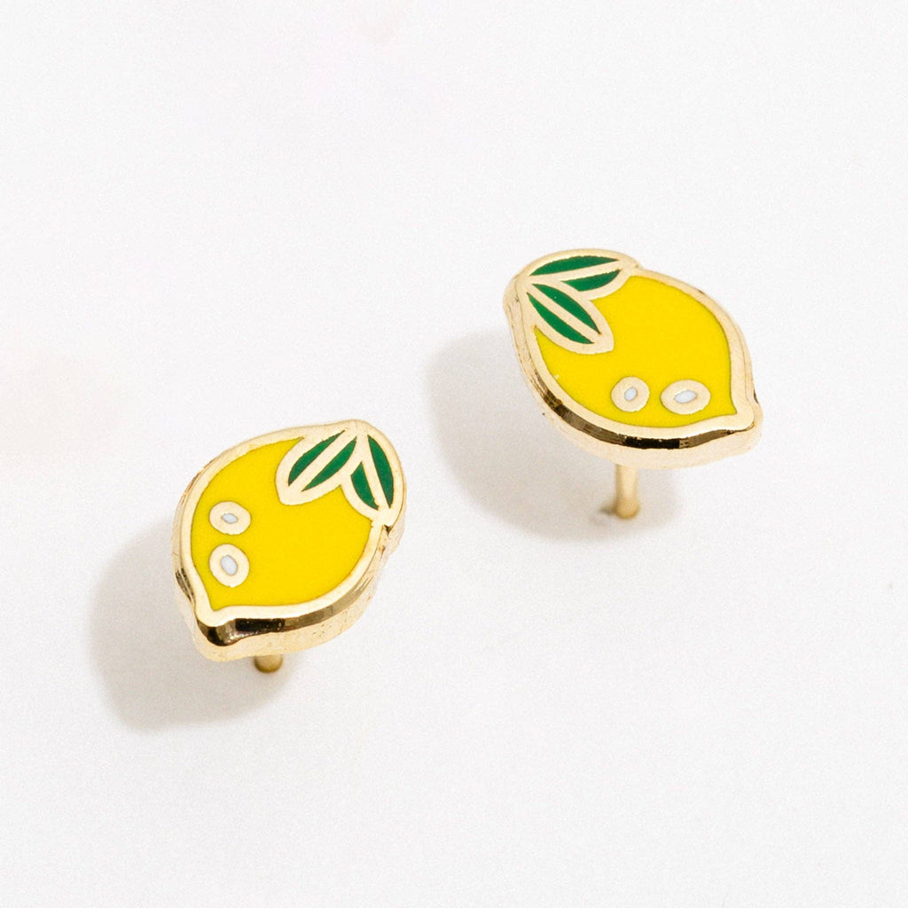 Lemon-shaped earrings with gold accents 
