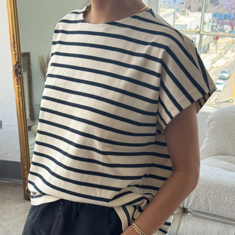 Manon Navy Stripe Boxy Tee Shirt