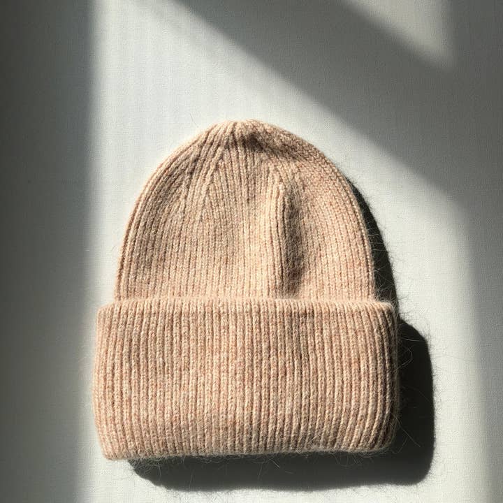 Light Brown Ribbed Angora Wool Beanie Hat