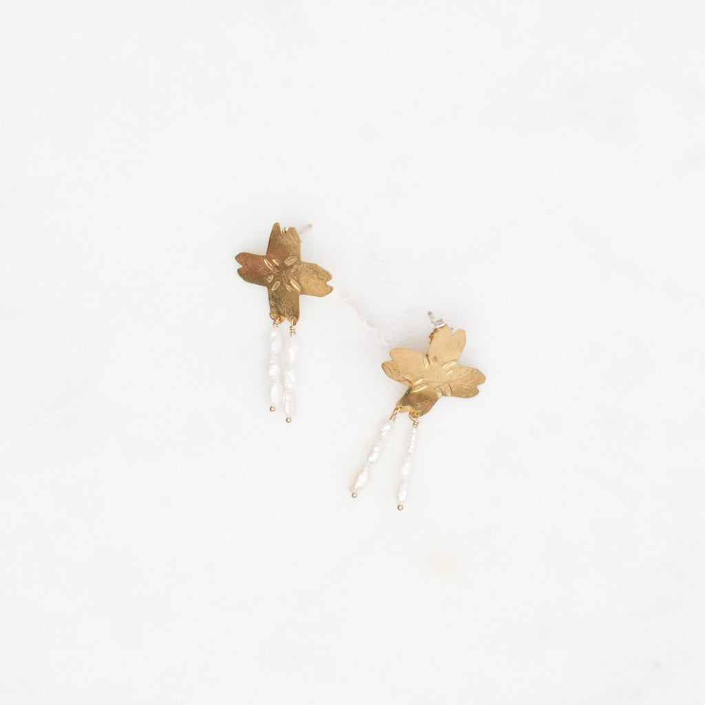 Brass Earrings with Pearl Drops