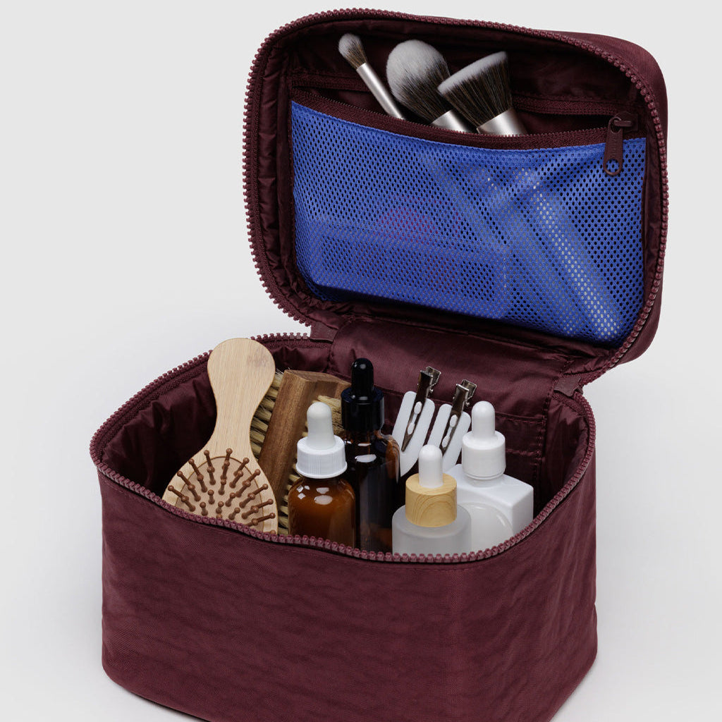 Large Cosmetic Case in Mahogany Brown Blue Inside by Baggu at Golden Rule Gallery in Excelsior