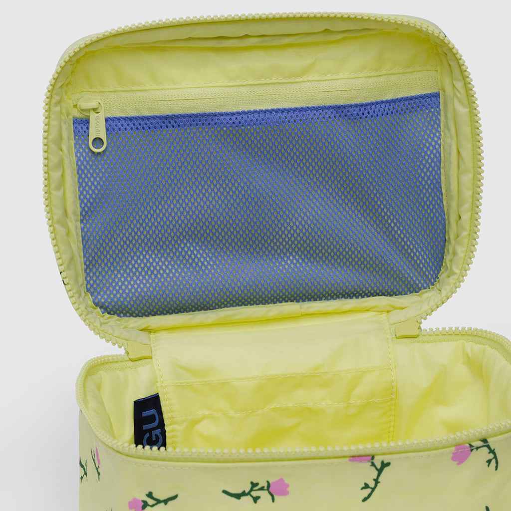 Large Yellow Travel Toiletry Case with Pink Painted Wildflowers by Baggu at Golden Rule Gallery