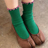 Le Bon Shoppe Green Socks with Pink Ruffles