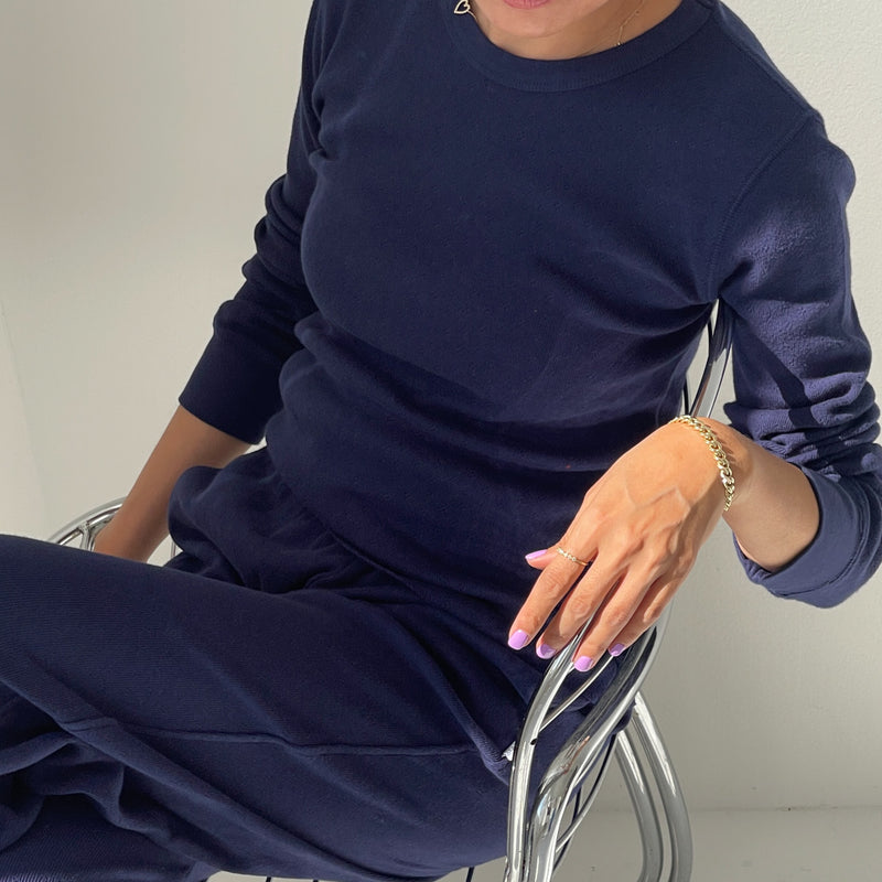 Pointelle Long Sleeve Tee in Navy By Le Bon Shoppe