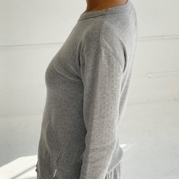 Grey Pointelle Long Sleeve Tee