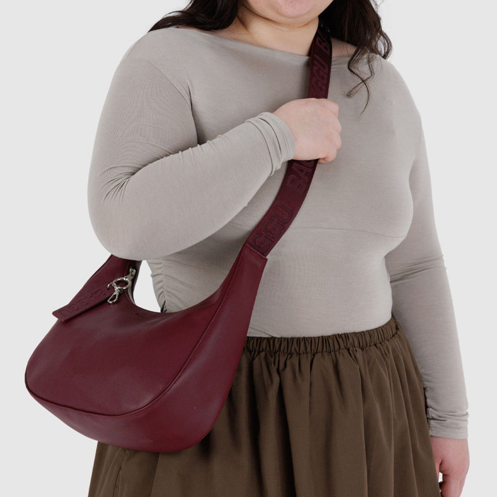 Leather Should Strap Crescent Bag in Mahogany Red by Baggu at Golden Rule Gallery