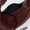 Leather Should Strap Crescent Bag in Mahogany Red with Key Loop by Baggu at Golden Rule Gallery in Excelsior