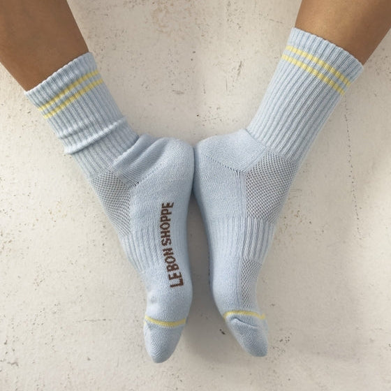 Light Blue Tube Socks with Yellow Stripes