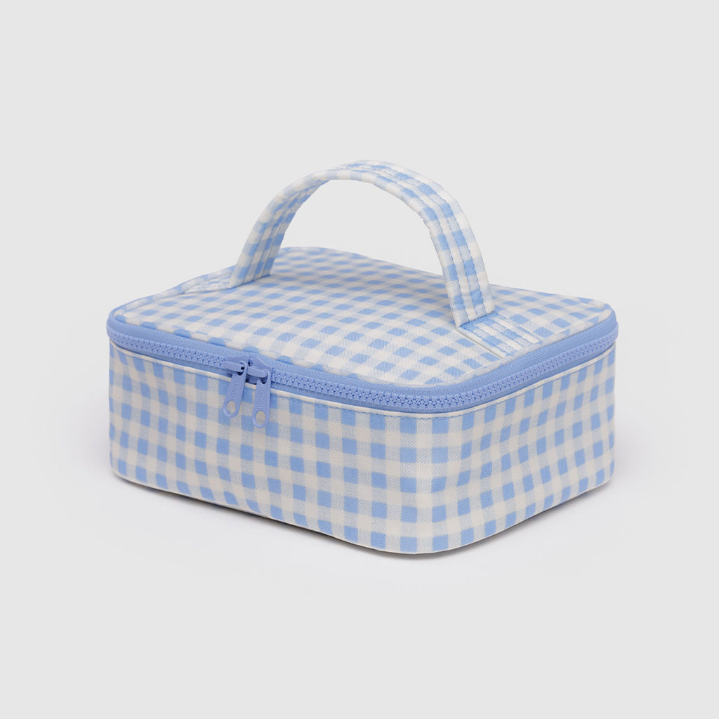 Light Blue Gingham Baggu Small Cosmetic Case for Makeup at Golden Rule Gallery