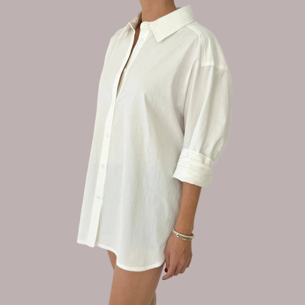 White Oversized Relaxed Button Down Long Sleeve Shirt