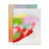 Colorful birthday card with abstract design on a white background