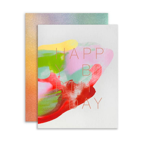 Colorful birthday card with abstract design on a white background