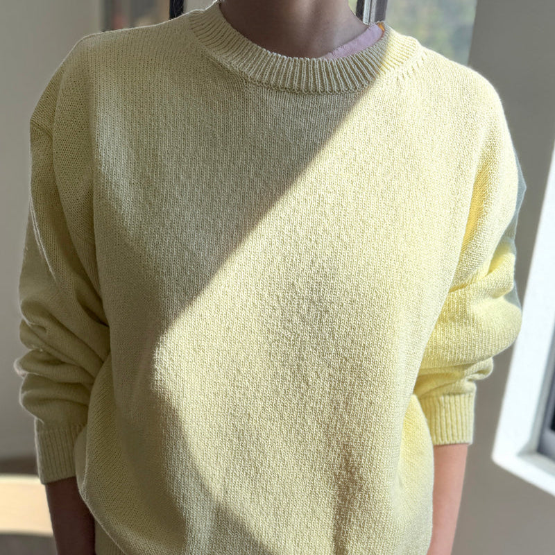 Crewneck Cotton Sweater in Light Yellow at Golden Rule Gallery