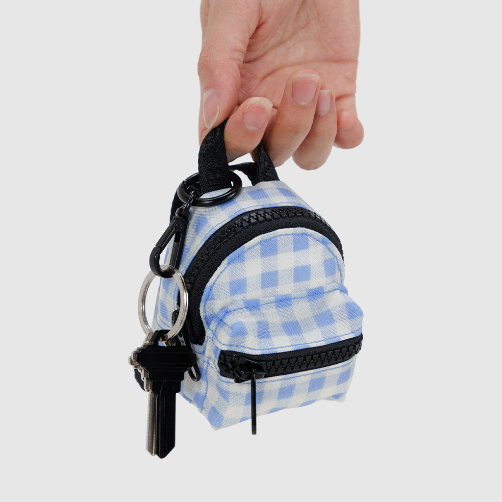 Mini Gingham Backpack Charm in Light Blue By Baggu at Golden Rule Gallery