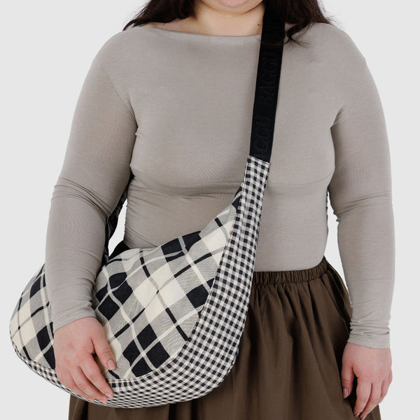 Mixed Plaid Large Crescent Bag by Baggu at Golden Rule Gallery