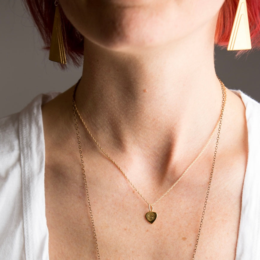 Model Wearing Minnesota Made S Initial Charm Necklace