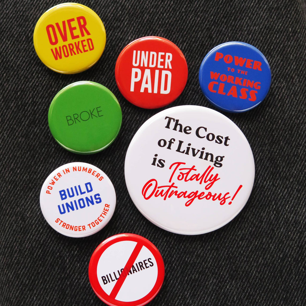 Money Political Protest Social Alert Buttons by Word for Word at Golden Rule Gallery
