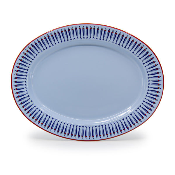 Crow Canyon Blue and Red Anchovies Oval Tray