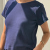 Model Wearing Le Bon Shoppe Pintelle Babe Tee in Navy