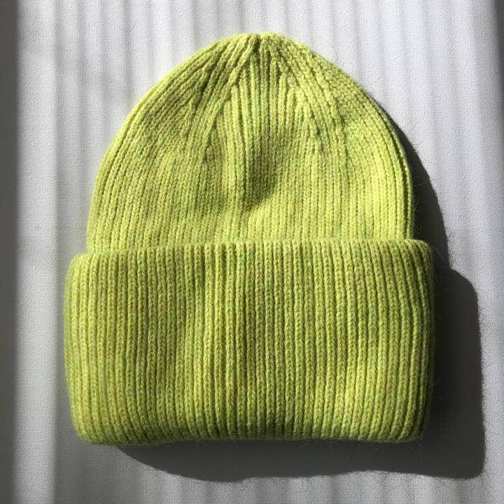 Neon Yellow Ribbed Beanie Hat