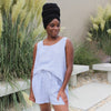 Model in Na Nin Summer Linen Scoop Neck Breezy Top