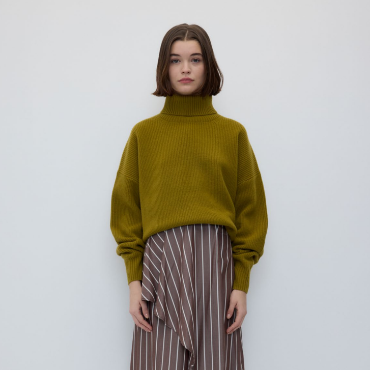 Natural Fiber Turtleneck Sweater in Chartreuse Green