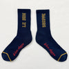 Navy and Gold Preppy Socks Branded with Le Bon Shoppe at Golden Rule Gallery