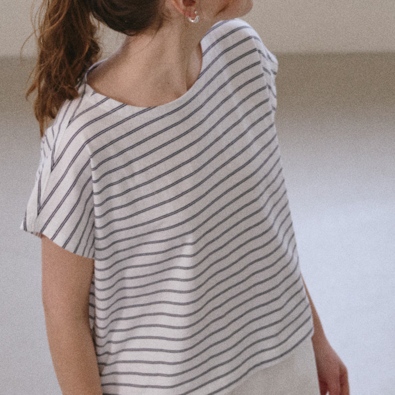 Navy and White Striped Shirt With Cut Off Sleeves