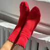 Model Wearing Noble X Le Bon Shoppe Red Socks